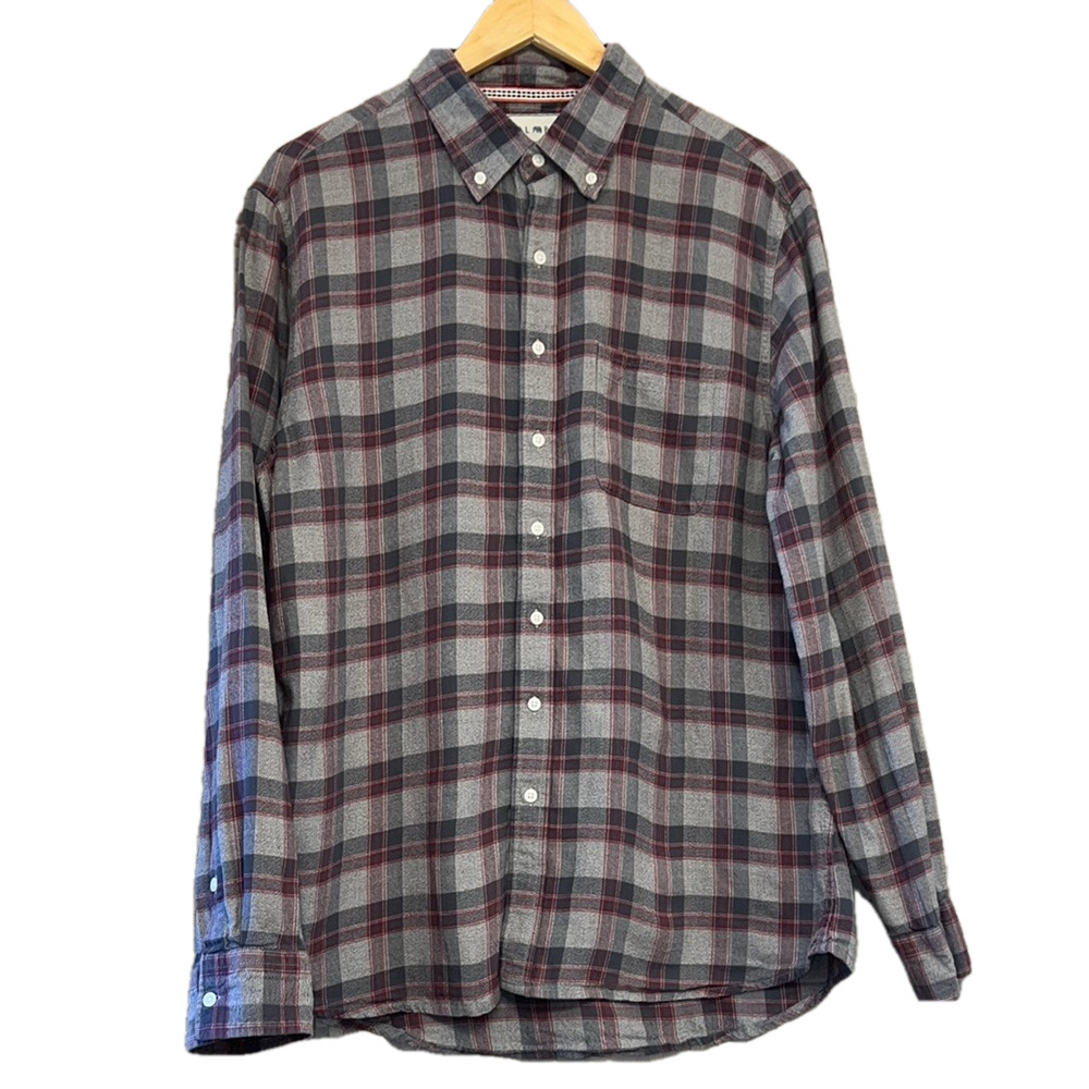 The Normal Brand Gray and Red Plaid Casual Button Down Shirt